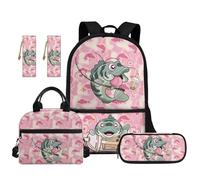 TOADDMOS Juego de 5 mochilas para niños con bolsa de almuerzo portátil, estuche para lápices, marcapáginas de 2 piezas para primaria, primaria, escuela secundaria, Té con leche de pescado, moderno