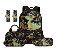 TOADDMOS Juego de 5 mochilas para niños con bolsa de almuerzo portátil, estuche para lápices, marcapáginas de 2 piezas para primaria, primaria, escuela secundaria, Dinosaurio bebé, moderno