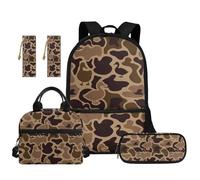 TOADDMOS Juego de 5 mochilas para niños con bolsa de almuerzo portátil, estuche para lápices, marcapáginas de 2 piezas para primaria, primaria, escuela secundaria, Camuflaje de pato, moderno