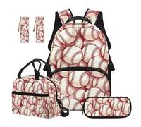 TOADDMOS Juego de 5 mochilas para niños con lonchera y 2 marcapáginas, ligeras para la escuela, Béisbol blanco, moderno