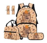 TOADDMOS Juego de 5 mochilas para niños con lonchera y 2 marcapáginas, ligeras para la escuela, Capibara de dibujos animados, moderno