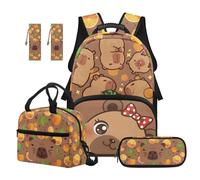 TOADDMOS Juego de 5 mochilas para niños con lonchera y 2 marcapáginas, ligeras para la escuela, Naranja capibara, moderno