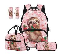 TOADDMOS Juego de 5 mochilas para niños con lonchera y 2 marcapáginas, ligeras para la escuela, Perezoso fresa, moderno