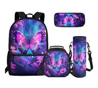 TOADDMOS Juego de bolsa para libros 4 en 1 para escuela secundaria, estuche para lápices, botella de agua, bolsa para adolescentes, niñas, niños, primaria, escuela secundaria, Margarita de mariposa de