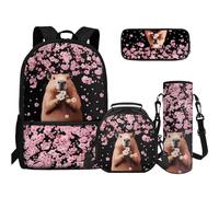 TOADDMOS Juego de bolsa para libros 4 en 1 para escuela secundaria, estuche para lápices, botella de agua, bolsa para adolescentes, niñas, niños, primaria, escuela secundaria, Flor de cerezo rosa