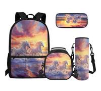 TOADDMOS Juego de bolsa para libros 4 en 1 para escuela secundaria, estuche para lápices, botella de agua, bolsa para adolescentes, niñas, niños, primaria, escuela secundaria, Caballos de playa