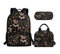TOADDMOS Juego de mochila escolar 3 en 1 ligera con soporte portátil para lápices, Champiñón negro, Mochilas