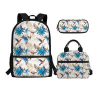 TOADDMOS Juego de mochila escolar 3 en 1 ligera con soporte portátil para lápices, Colibrí Flor, Mochilas