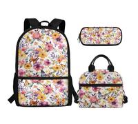 TOADDMOS Juego de mochila escolar 3 en 1 ligera con soporte portátil para lápices, Flor de color, Mochilas