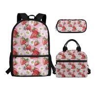 TOADDMOS Juego de mochila escolar 3 en 1 ligera con soporte portátil para lápices, fresa, Mochilas rucksack