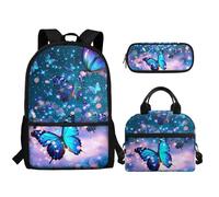 TOADDMOS Juego de mochila escolar 3 en 1 ligera con soporte portátil para lápices, mariposa azul, Mochilas