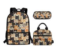 TOADDMOS Juego de mochila escolar 3 en 1 ligera con soporte portátil para lápices, Rompecabezas de gato, Mochilas