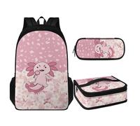 TOADDMOS Juego de mochila escolar 3 en 1 ligera y grande para niños con bolsa portátil para el almuerzo y soporte para lápices, Axolotl rosa, Mochilas