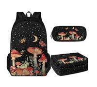 TOADDMOS Juego de mochila escolar 3 en 1 ligera y grande para niños con bolsa portátil para el almuerzo y soporte para lápices, hongo lunar, Mochilas