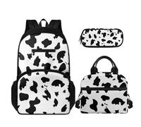 TOADDMOS Juego de mochila escolar de 3 piezas para niñas y niños, con almuerzo aislado, portátil y estuche para lápices, Vaca blanca y negra, Juego de mochila escolar