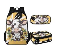 TOADDMOS Juego de mochila escolar de 3 piezas para niños para escuela primaria con lonchera y estuche para lápices, Vaca de girasol de dibujos animados, Mochilas