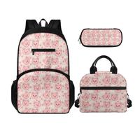 TOADDMOS Juego de mochila escolar de 3 piezas para niños y niñas con almuerzo aislado portátil y estuche para lápices, cerdo rosa, Juego de mochila escolar