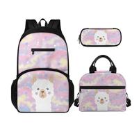 TOADDMOS Juego de mochila escolar de 3 piezas que incluye mochila, estuche portátil para almuerzo, Alpaca de dibujos animados, Juego de mochila escolar