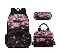 TOADDMOS Juego de mochila escolar de 3 piezas que incluye mochila, estuche portátil para almuerzo, Flores de ciruelo floral, Juego de mochila escolar