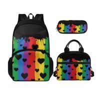 TOADDMOS Juego de mochila escolar de 3 piezas que incluye mochila, estuche portátil para almuerzo, Rainbow Love, Juego de mochila escolar