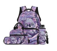 TOADDMOS Juego de mochila escolar de 4 piezas con bolsa de almuerzo, bolsa para bolígrafos, portabotellas de agua con compartimentos, regalo para niñas y niños, Koala Cherry Blossom, moderno