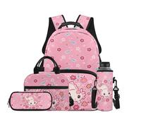 TOADDMOS Juego de mochila escolar de 4 piezas con bolsa de almuerzo, bolsa para bolígrafos, portabotellas de agua con compartimentos, regalo para niñas y niños, Flores de ajolote, moderno