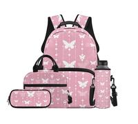 TOADDMOS Juego de mochila escolar de 4 piezas con bolsa de almuerzo, estuche para lápices, bolsa para botella de agua, adecuada para escuela primaria y secundaria, Mariposa blanca, moderno