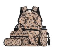 TOADDMOS Juego de mochila escolar de 4 piezas con lonchera multifuncional, estuche para botellas de agua, para niños de 8 a 14 años, Camuflaje de pato, moderno
