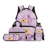 TOADDMOS Juego de mochila escolar de 4 piezas con lonchera multifuncional, estuche para botellas de agua, para niños de 8 a 14 años, Conchas de capibara, moderno