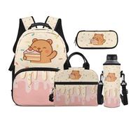 TOADDMOS Juego de mochila escolar de 4 piezas con lonchera y estuche para botella de agua, para niños, adolescentes, escuela secundaria, Bear Cake, moderno