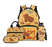 TOADDMOS Juego de mochila escolar de 4 piezas con lonchera y estuche para botella de agua, para niños, adolescentes, escuela secundaria, Bonito capibara, moderno