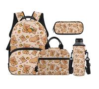 TOADDMOS Juego de mochila escolar de 4 piezas con lonchera y estuche para botella de agua, para niños, adolescentes, escuela secundaria, Capibara de dibujos animados, moderno