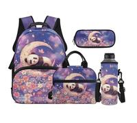 TOADDMOS Juego de mochila escolar de 4 piezas con lonchera y estuche para botella de agua, para niños, adolescentes, escuela secundaria, Panda dormido, moderno