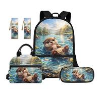 TOADDMOS Juego de mochila escolar de 5 piezas con bolsa de almuerzo, bolsa para bolígrafos, 2 marcadores y compartimentos para escuela primaria secundaria, Linda nutria, moderno