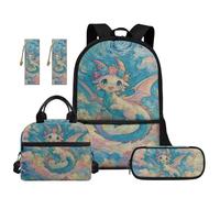 TOADDMOS Juego de mochila escolar de 5 piezas con bolsa de almuerzo, bolsa para bolígrafos, 2 marcadores y compartimentos para escuela primaria secundaria, Baby Dragon Sky, moderno