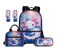 TOADDMOS Juego de mochila escolar de 5 piezas con bolsa de almuerzo, bolsa para bolígrafos, 2 marcadores y compartimentos para escuela primaria secundaria, Flores de ajolote, moderno
