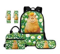 TOADDMOS Juego de mochila escolar de 5 piezas con bolsa de almuerzo, bolsa para bolígrafos, 2 marcadores y compartimentos para escuela primaria secundaria, Margarita Capybara, moderno