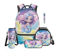 TOADDMOS Juego de mochila escolar de 5 piezas con bolsa de almuerzo, estuche multifuncional, bolsa para botella de agua, llavero con cordón, Galaxy Mermaid, moderno