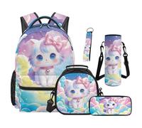 TOADDMOS Juego de mochila escolar de 5 piezas con bolsa de almuerzo portátil, estuche para lápices, bolsa de botella de agua, llavero con cordón, Galaxy Cat, moderno