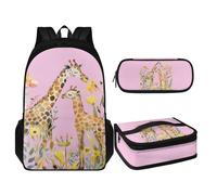 TOADDMOS Juego de mochila escolar para adolescentes y niños con lonchera y estuche para lápices, mochila escolar 3 en 1, jirafa, Mochilas