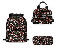 TOADDMOS Juego de mochila escolar para niños y niñas, 3 piezas, bolsa de almuerzo aislada y soporte para lápices, gris (mushroom), Juego de mochila escolar