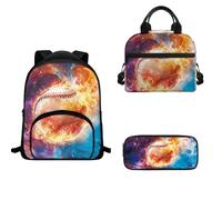 TOADDMOS Juego de mochila escolar para niños y niñas, 3 piezas, bolsa de almuerzo aislada y soporte para lápices, Pelota de béisbol, Juego de mochila escolar