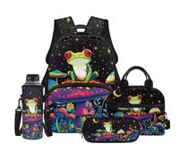 TOADDMOS Juego de mochila para niños de 4 piezas con bolsa de almuerzo, bolsa para bolígrafos, bolsa para botella de agua, para niños y niñas de escuela primaria, Seta de rana, moderno