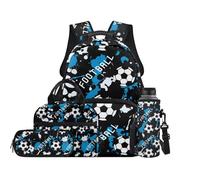 TOADDMOS Juego de mochila para niños de 4 piezas con bolsa de almuerzo, bolsa para bolígrafos, bolsa para botella de agua, bonita mochila para la escuela primaria, Fútbol fresco, moderno