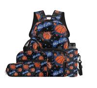 TOADDMOS Juego de mochila para niños de 4 piezas con bolsa de almuerzo, bolsa para bolígrafos, bolsa para botella de agua, bonita mochila para la escuela primaria, Baloncesto genial, moderno