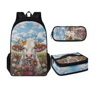 TOADDMOS Juego de mochila para niños y niñas, bolsa de libros de gran capacidad con bolsa de almuerzo aislada, soporte para lápices, organizador, Flor de vaca, Mochilas