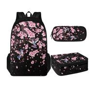 TOADDMOS Juego de mochila para niños y niñas, mochila escolar con almuerzo aislado portátil y estuche 3 en 1, Plum Blossoms Hummingbird, Mochilas