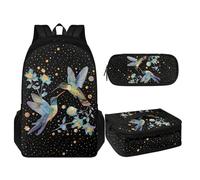 TOADDMOS Juego de mochila para niños y niñas, mochila escolar con almuerzo aislado portátil y estuche 3 en 1, Noche de flores de colibrí, Mochilas