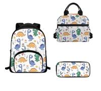 TOADDMOS Mochila pequeña de 12 pulgadas con bolsa de almuerzo aislada para lápices, 3 piezas, dinosaurio, Juego de mochila escolar