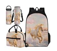 TOADDMOS Regalos de vuelta a la escuela para niñas y niños, bolsa escolar de 4 piezas con bolsa de almuerzo portátil para botella de agua de acero inoxidable, Caballo de correr 3D, S, Juego de mochila